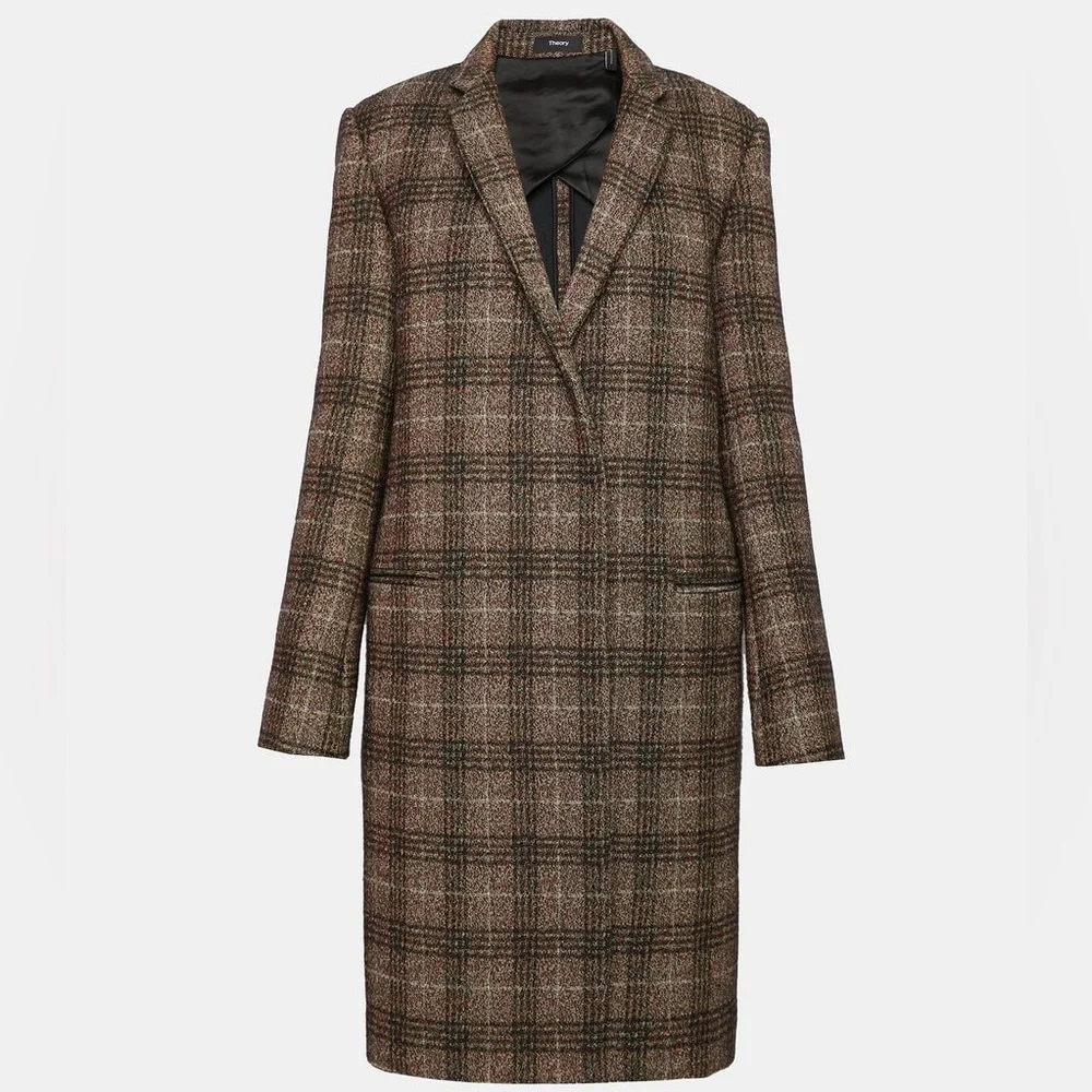 Theory Wool Plaid Essential Coat Size M - Picture 4 of 9